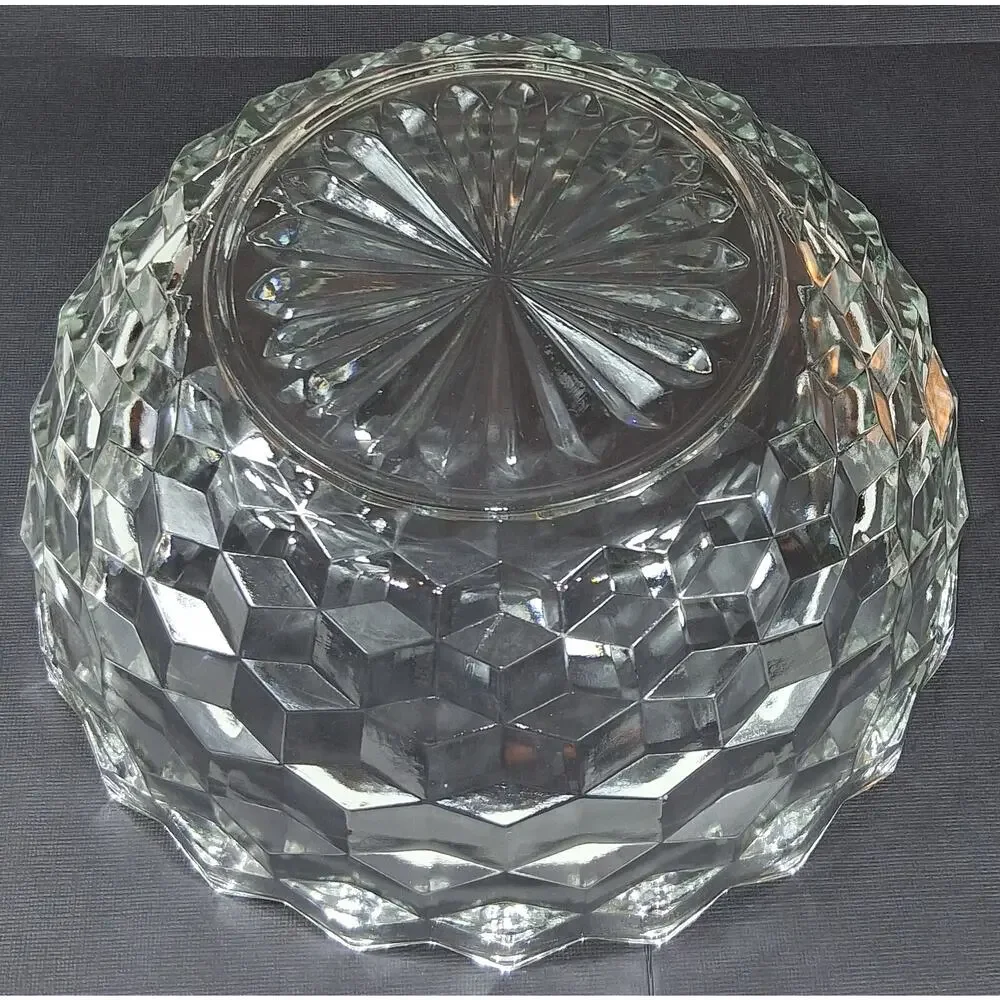 Vintage Whitehall Clear Glass Deep Salad Serving Bowl 9.25 Cubist